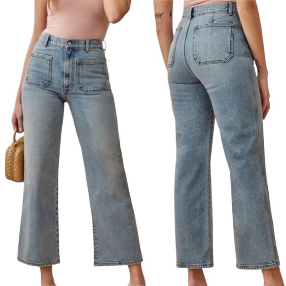 New Reformation Alyssa Patch Pocket High Rise Wide Leg Ankle Jeans 30 Aden Wash - Picture 1 of 15